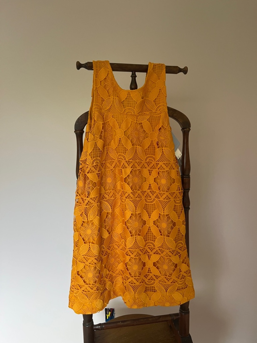NWT Anthropologie Crochet Overlay Sleeveless Dress in Mustard Yellow